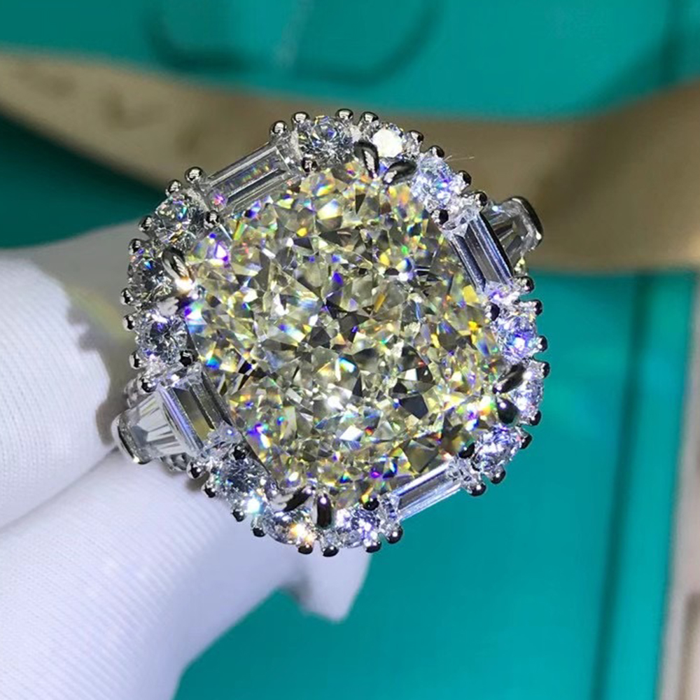 Wong Rain Luxury 925 Sterling Silver Radiant Cut Created Moissanite Gemstone Wedding Engagement Ring Fine Jewelry Wholesale · v2